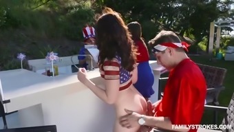 Stepmom Ariella Ferrera And Stepdaughter Jennifer Jacobs Fuck His Son On 4th Of July
