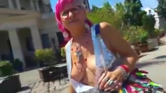 Old Woman Showing Off Her Big Chest 