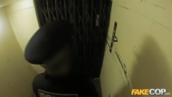 Fake Cop Leggy Office Slut Fucks Cop In An Elevator