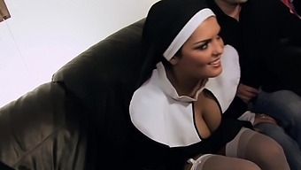Busty Nun Jasmine Black Sharing Some Big Cocks With Tarra White
