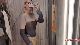 Big Tits Blonde Models Try On See-Through Clothes In Mall
