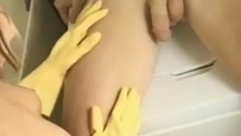 Mature Handjob With Rubber Gloves
