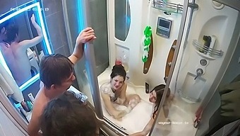Bathroom Orgy With Lesbian And Group Sex