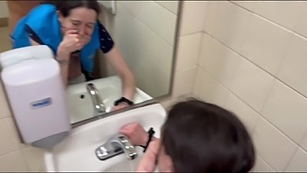 A Brunette Beauty Receives Passionate Sex In The Restroom At Her Workplace